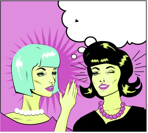 informer Clipart Illustration of Two Gossiping Retro Women banne